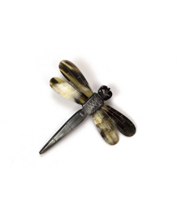 Dragonfly brooch in black and white horn