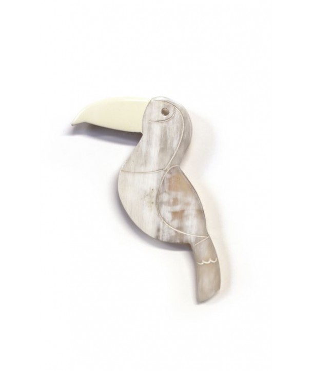 Broche Toucan corne blonde bec laqué ivoire