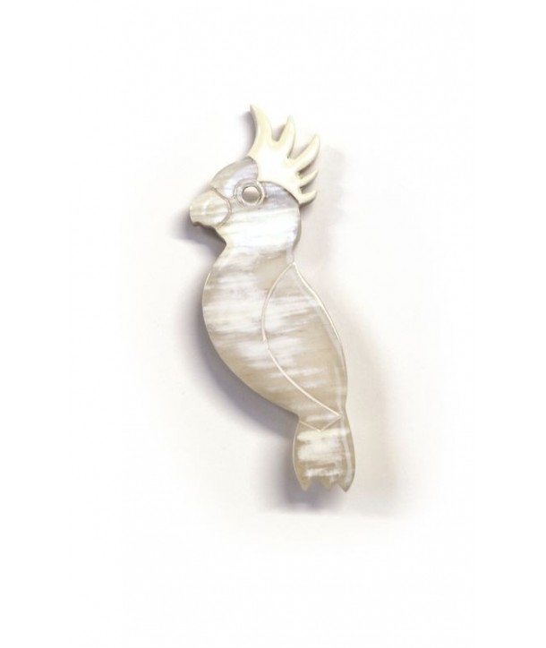 Cockatoo parrot pin in blond African horn with ivory lacquer