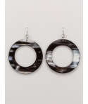 Boucles d'oreilles grand anneau plat en corne noire marbrée