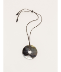 Large flat ring pendant in marbled black horn