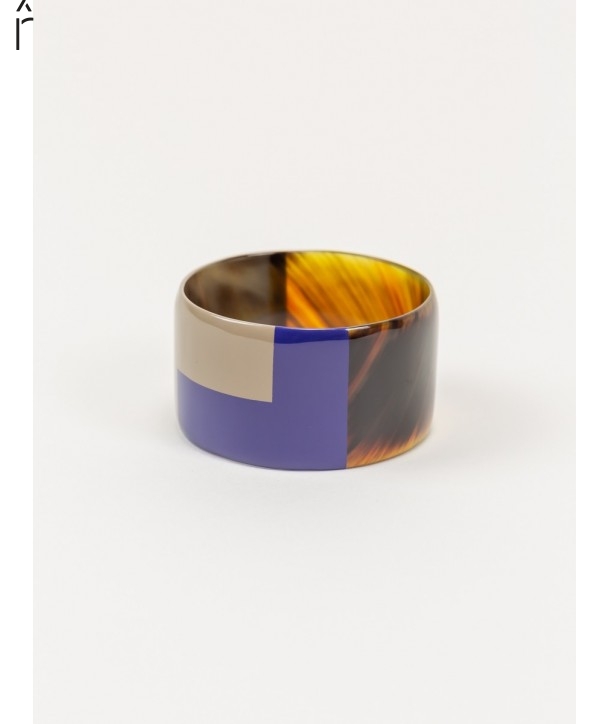 Broad indigo blue and cream coffee lacquered bracelet