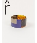 Broad indigo blue and cream coffee lacquered bracelet