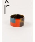 Gros bracelet laque bicolore orange et gris-bleu