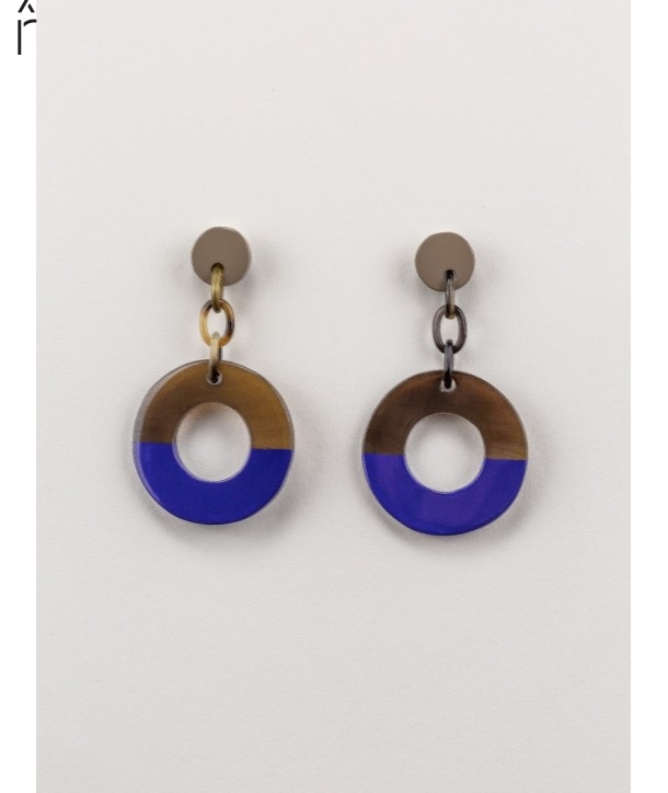 Wide indigo blue and cream coffee lacquered rings earrings
