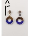 Boucles d'oreilles anneau large laqué bleu indigo et café crème