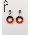 Boucles d'oreilles anneau large laqué orange et gris-bleu