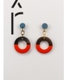 Boucles d'oreilles anneau large laqué orange et gris-bleu