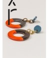 Wide orange and gray-blue lacquered ring earrings