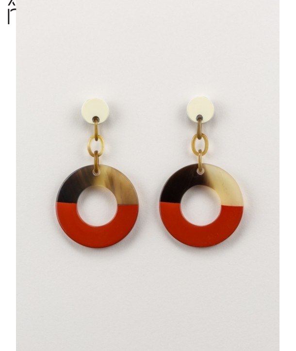 Wide brick and ivory lacquered ring earrings
