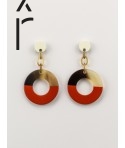 Wide brick and ivory lacquered ring earrings