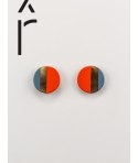 Orange and gray-blue lacquered disc earrings