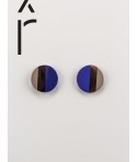 Indigo blue and cream coffee lacquered disc earrings