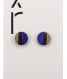 Boucles d'oreilles disque laqué bicolore bleu indigo et café crème à clip
