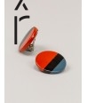 Orange and gray-blue lacquered disc earrings