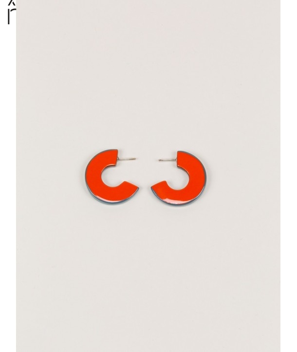 Orange and gray-blue lacquered open flat ring earrings