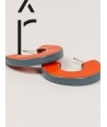Orange and gray-blue lacquered open flat ring earrings