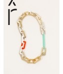 Tige" rectangular rings long necklace in blond horn with orange and mint green lacquer"