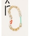 Tige" rectangular rings long necklace in blond horn with orange and mint green lacquer"
