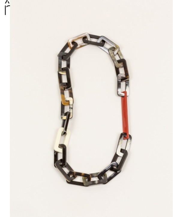 Tige rectangular rings long necklace in horn, brick and ivory lacquer