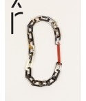 Tige rectangular rings long necklace in horn, brick and ivory lacquer