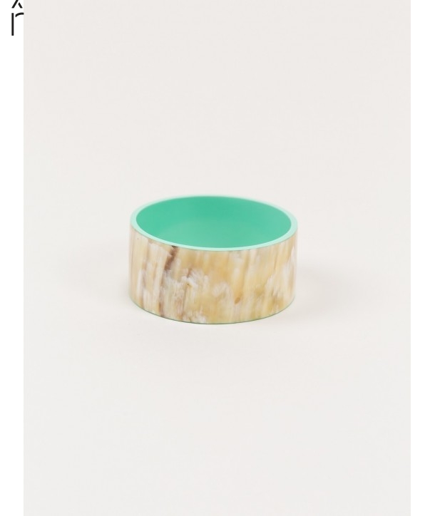 Bandeau" wide bracelet in blond horn and mint green lacquer"