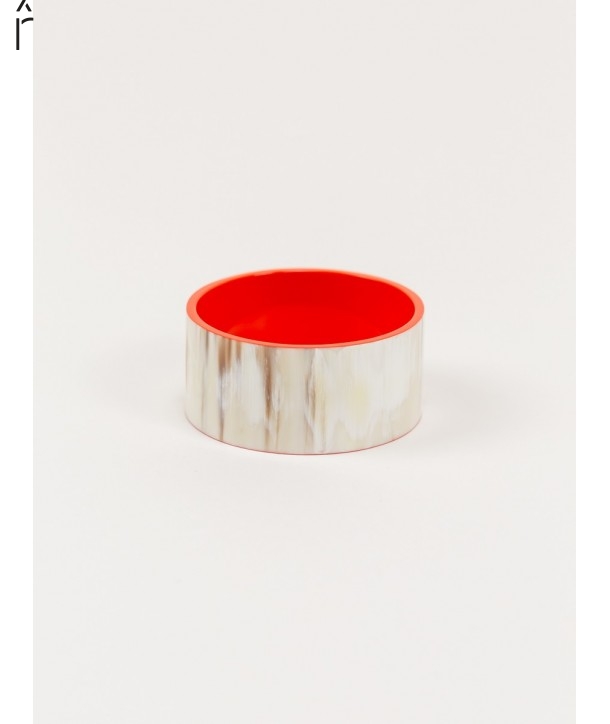 Bandeau" wide bracelet in blond horn and orange lacquer"