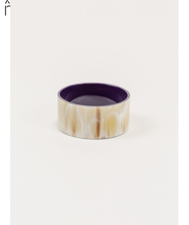 Bandeau" wide bracelet in blond horn and purple lacquer"