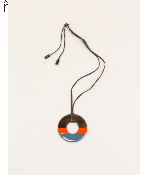 Pendentif anneau sabot de buffle et laque couleur orange gris