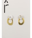 Boucles d'oreilles 2 parties ovales en laiton et pendant en corne blonde africaine