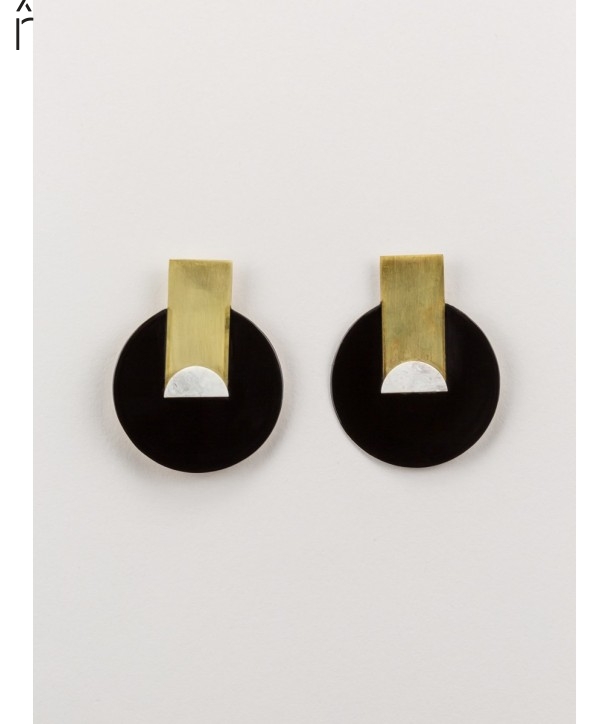 Stone & brass Disc earrings
