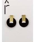 Stone & brass Disc earrings
