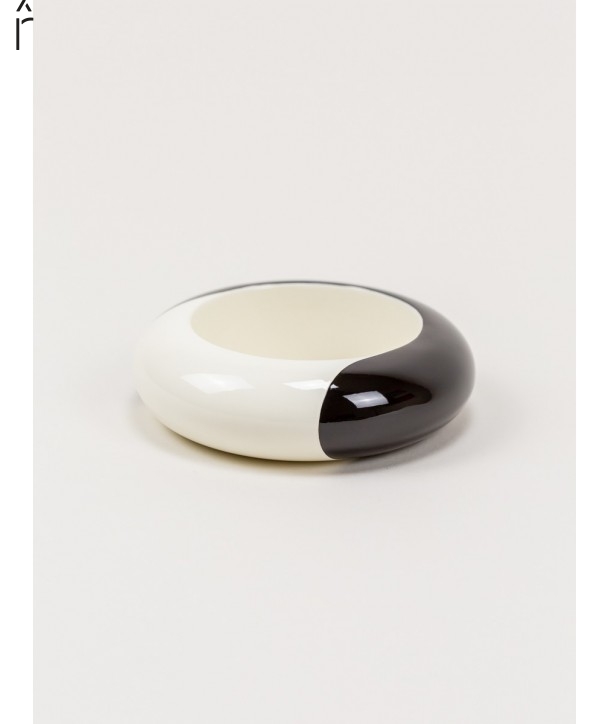 Black outside and white inside round lacquered wood bracelet in Size S