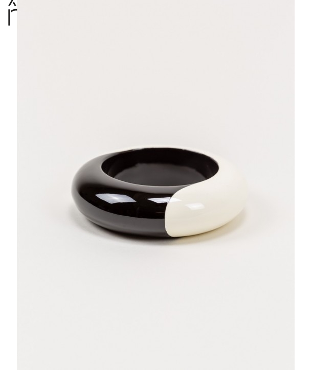 Round black inside and white outside lacquered wood bracelet in Size S