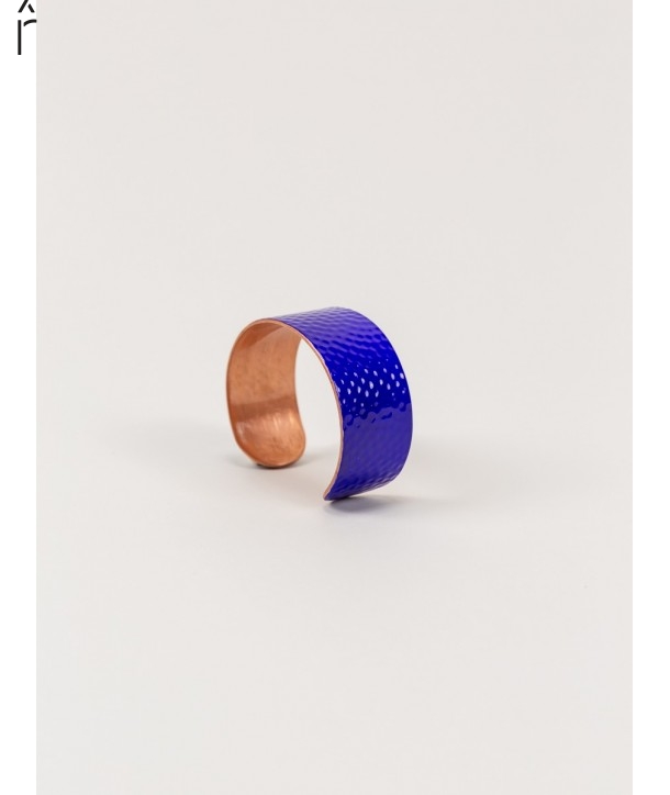 Hammered copper cuff bracelet with blue lacquer