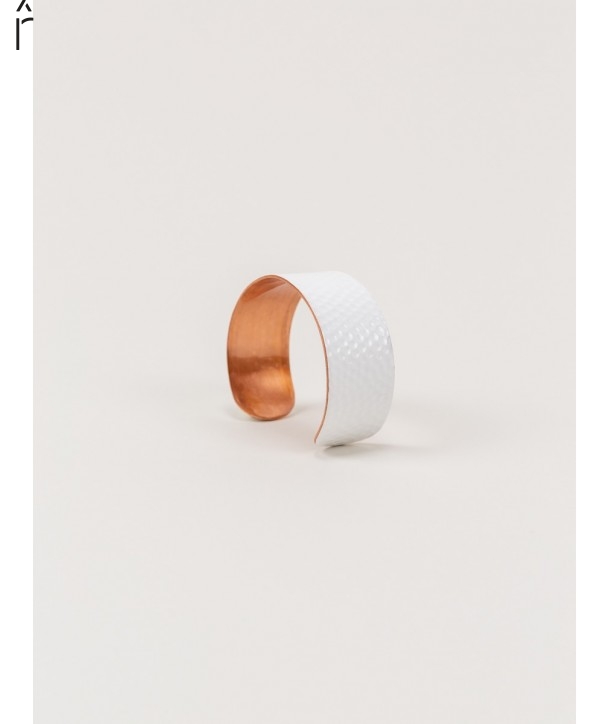 Hammered copper cuff bracelet with white lacquer
