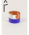 Hammered copper double cuff bracelet with blue and white lacquer