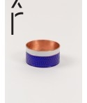 Hammered copper round bracelet with blue and white lacquer
