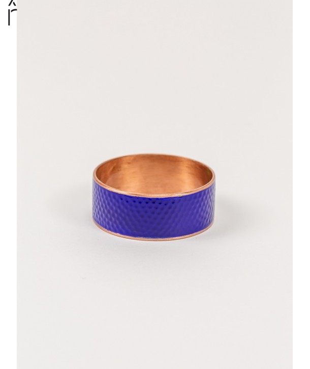Hammered copper round bangle with blue lacquer