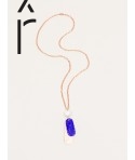 Hammered copper 2-sheets pendant in blue lacquer with white bead