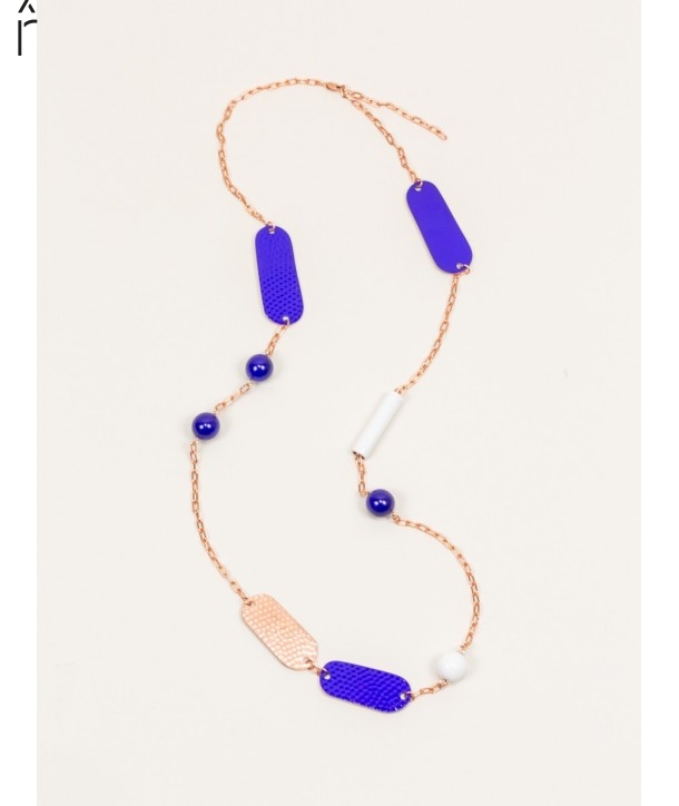 Collier en cuivre avec éléments laquées bleu et blanc