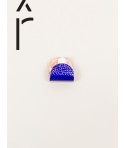 Hammered copper brooch in blue lacquer with white bead