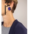 Indigo blue and cream coffee lacquered disc earrings