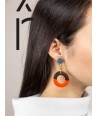 Wide orange and gray-blue lacquered ring earrings