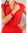 Round orange lacquered wood bracelet size S