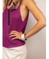 Bandeau" wide bracelet in blond horn and purple lacquer"