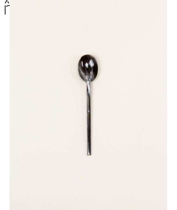 Set of 6 Baguette" dessert spoons in marbled black horn"