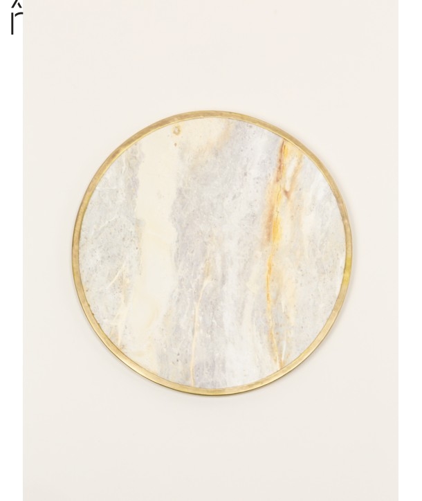 Natural stone round tablemat with brass edges