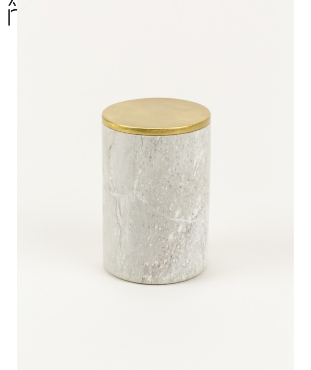 Medium cylindrical box in stone with coppery brass coated lid