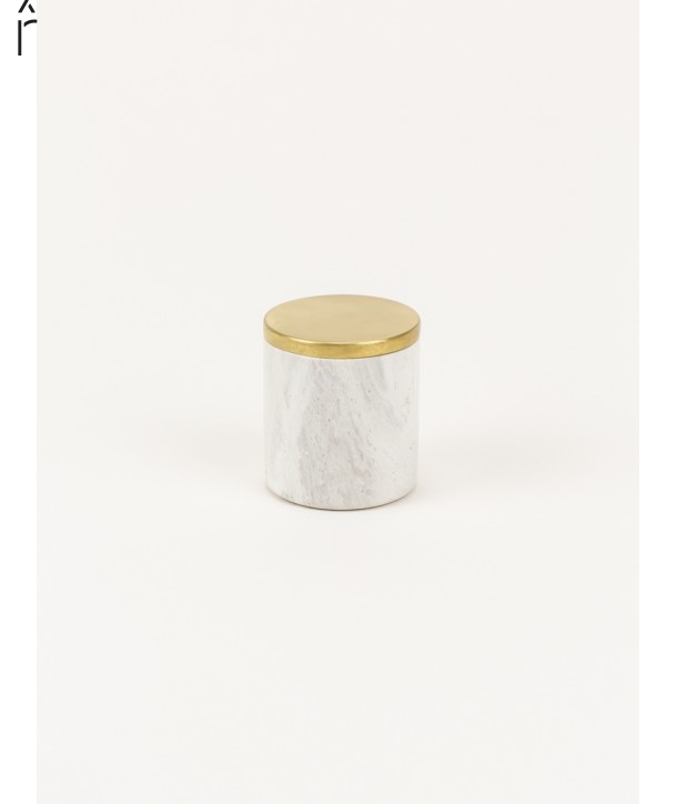 Small cylindrical box in stone with coppery brass coated lid